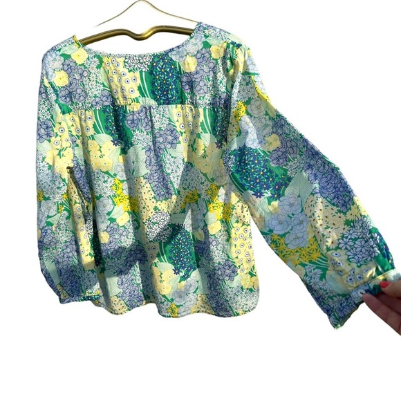 Talbots - Floral Cotton Tunic, Blue Green Yellow, Long Sleeve, SizeXL - Picture 9 of 11